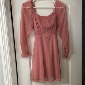 Chic Long Sleeve Pink Dress
